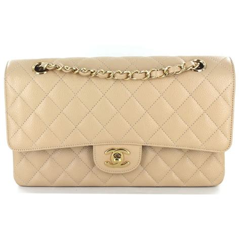 Sac timeless CHANEL en cuir de veau grainé beige et 